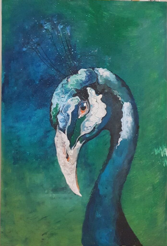 Peacok Tablou Peacock cu păun albastru – pictură originală Victoria Grădinar