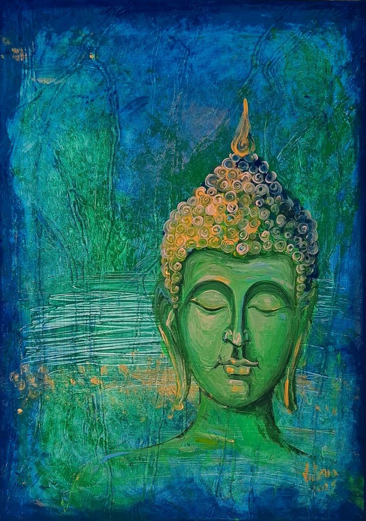 WhatsApp Image 2025-07-14 at 20.30.32 Tablou Vibration cu Buddha verde – pictură originală Victoria Grădinar