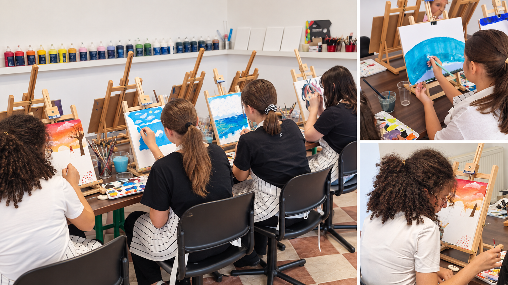Atelier de pictură pentru adolescenți în Gherla – participanți lucrând pe pânză